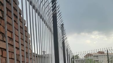 حفاظ سرنیزه ای دیوار با نوک های فلزی منظم روی تاج دیوار