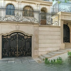 درب ویلایی پارکینگ با طرح فرفورژه کلاسیک